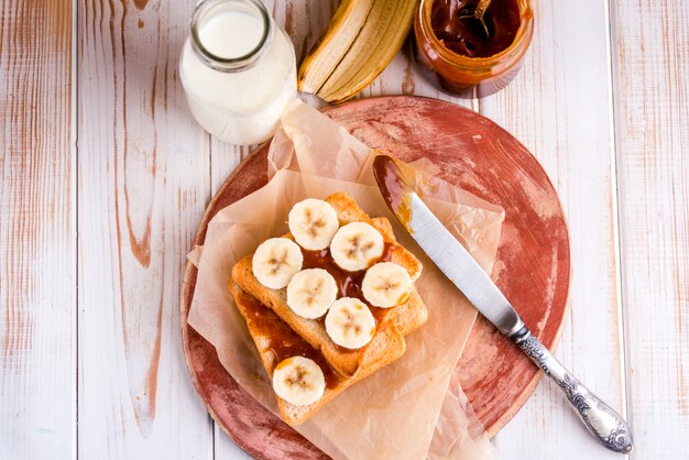 Delicious, healthy, hearty breakfast on the white table. 