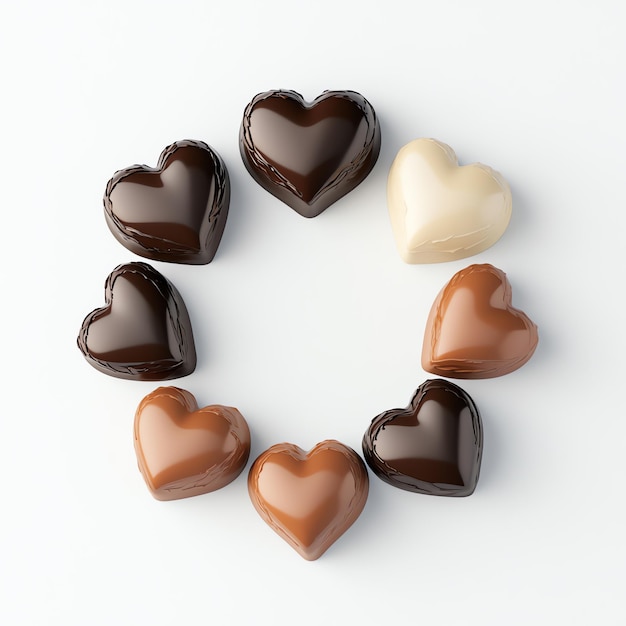 delicious Heart shaped chocolates arranged in a circle