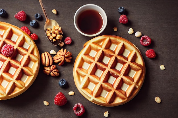 Delicious homemade Belgian waffles food like from bakery for breakfast