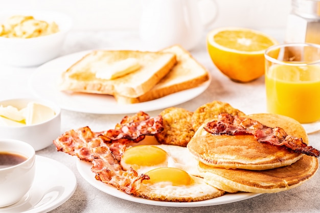 Delicious homemade breakfast with pancakes