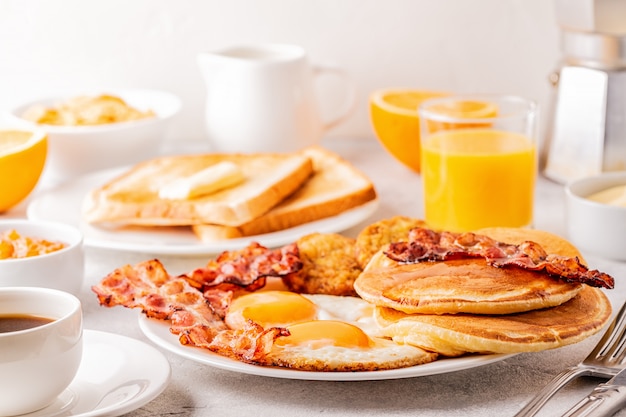 Delicious homemade breakfast with pancakes