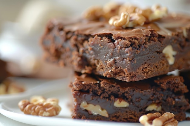 Delicious homemade brownies with a fudgy texture and crunchy walnuts displayed on a plate for a tempting dessert option