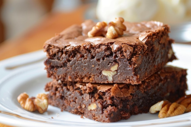 Delicious homemade brownies with a fudgy texture and crunchy walnuts displayed on a plate for a tempting dessert option