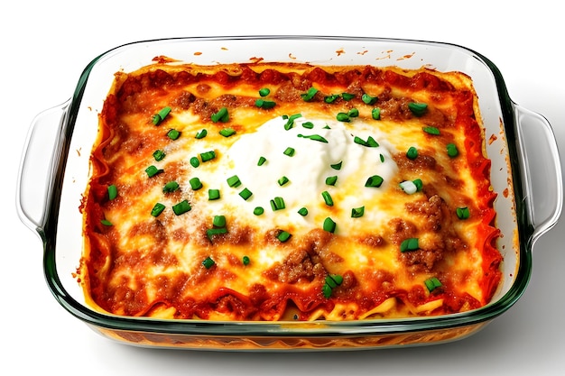 Delicious Homemade Italian Lasagna in Baking Dish Isolated PNG on White Background ai image