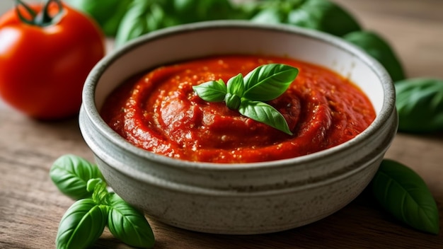 Delicious homemade tomato sauce with fresh basil