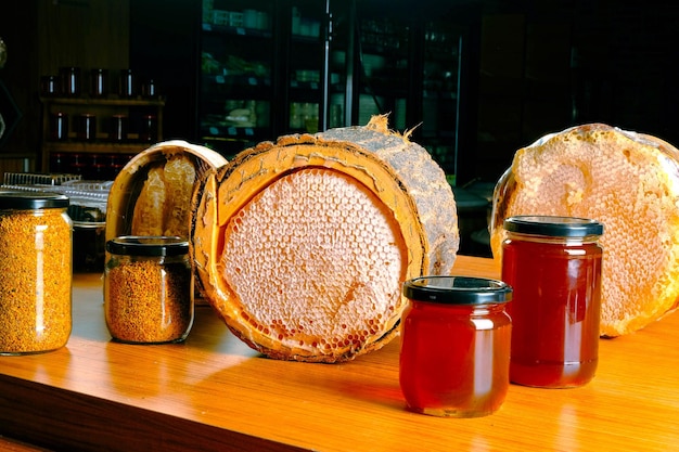 delicious honeycomb and honey on the table