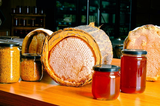 delicious honeycomb and honey on the table