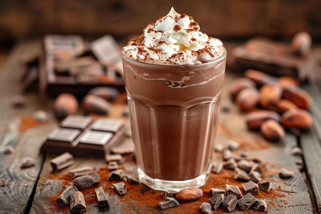 Delicious Hot Chocolate Beverage with Whipped Cream cocoa drink chocolate concept