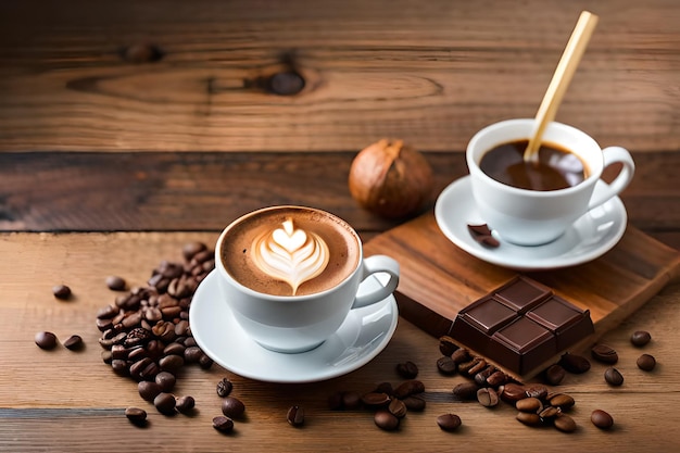 Delicious Hot Chocolate coffee on wood table