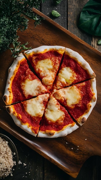 Delicious hot pizza piece on wooden tray with melting cheese