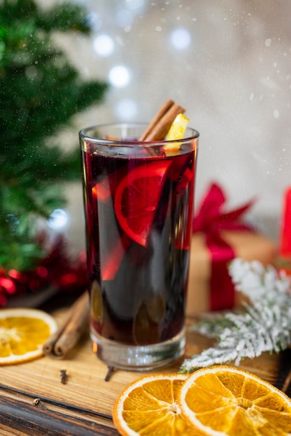 delicious hot spicy red mulled wine with orange and cinnamon spices