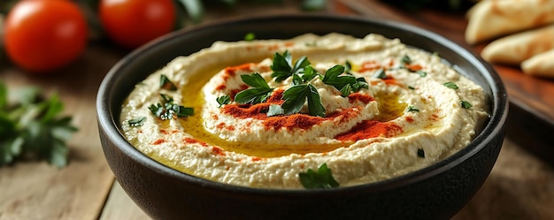 Delicious Hummus with Parsley and Paprika Realistic Food Photography