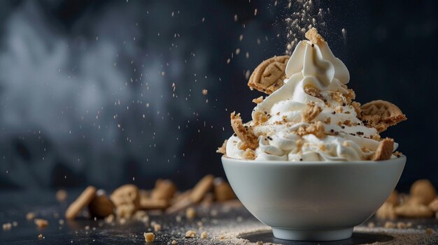 Delicious Ice Cream Bowl with Cookie Crumbles and Whipped Cream