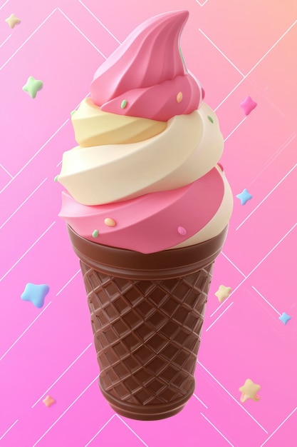 Delicious Ice Cream Cone with Sprinkles in a Pink and White Pattern