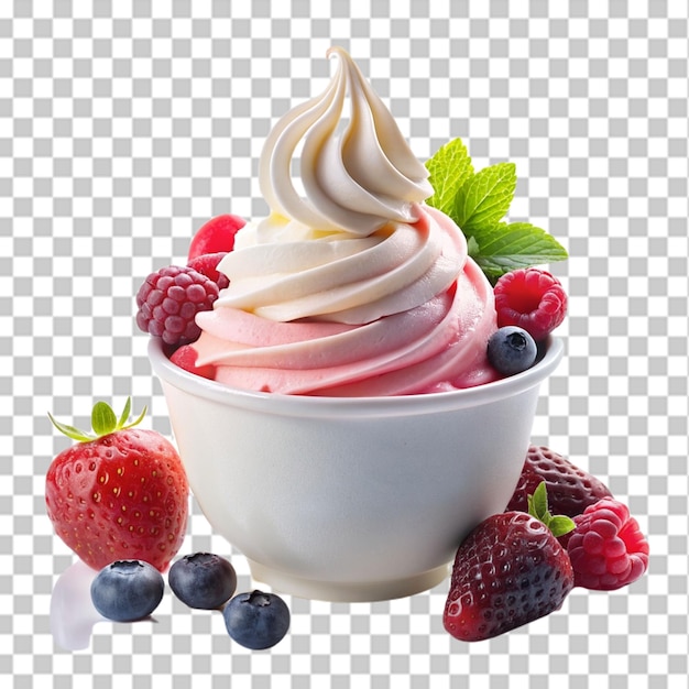 Delicious ice cream in cup with berries isolated on transparent background include png file