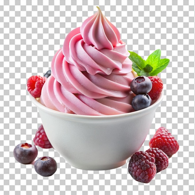 Delicious ice cream in cup with berries isolated on transparent background include png file