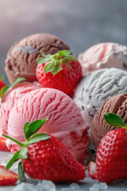 Delicious ice cream and fresh strawberries on a table perfect for food and dessert concepts