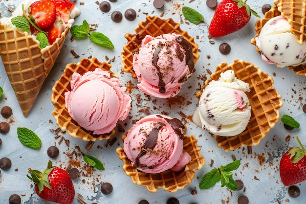 Delicious Ice Cream Waffle Bowl with Chocolate Vanilla and Mixed Berries A Gourmet Summer Treat