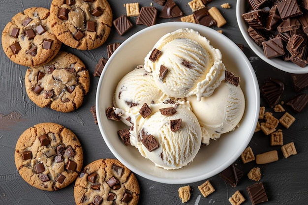 Photo delicious ice cream with cookies top view