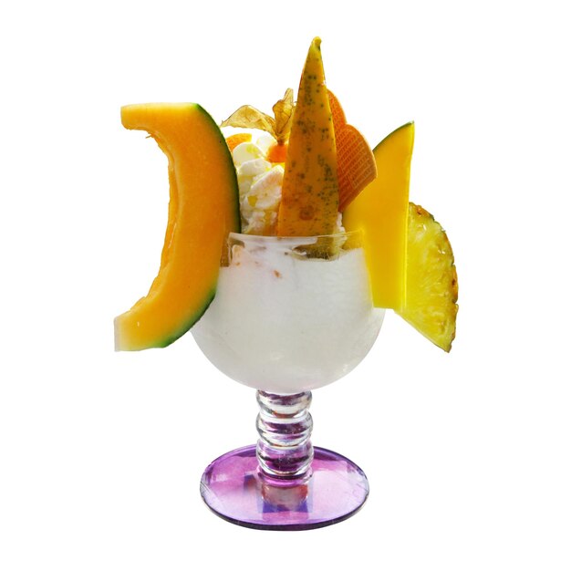 Delicious ice cream with melon and papaya Healthy summer food concept