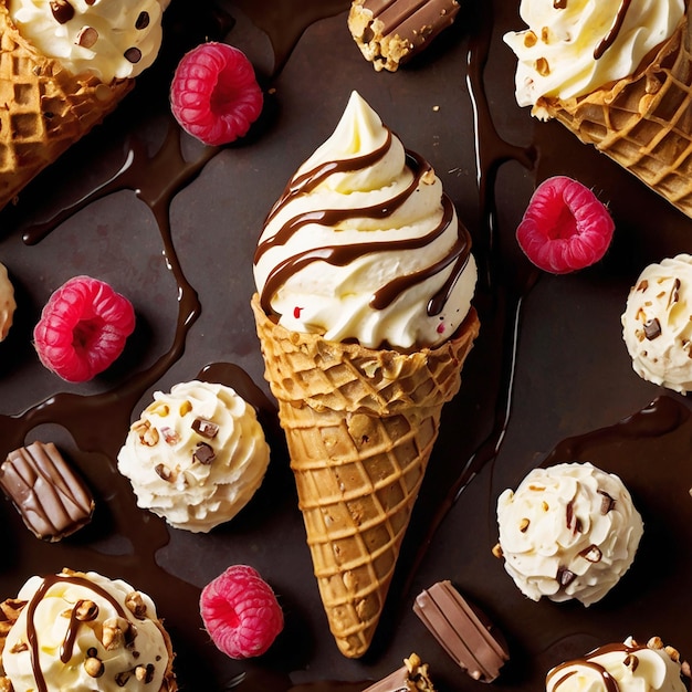 Photo delicious ice cream with topping