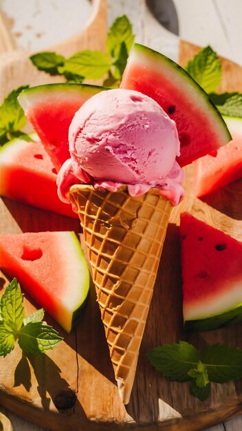 Delicious ice cream with watermelon