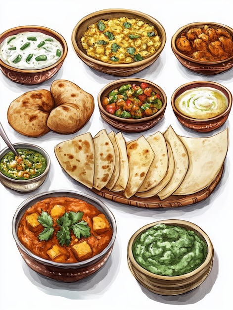 Photo delicious indian dishes on white background