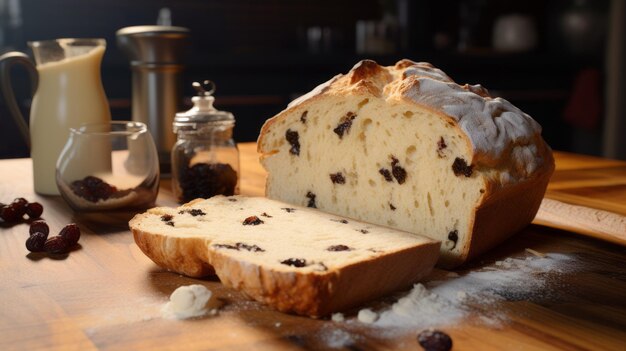 Delicious Irish Coffee Bread With Raisins On Wooden Table