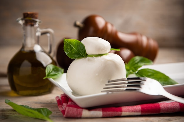 Delicious italian Burrata mozzarella cheese made with fresh milk close up