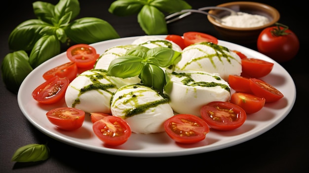 Delicious italian capers salad with tomatoes mozarella