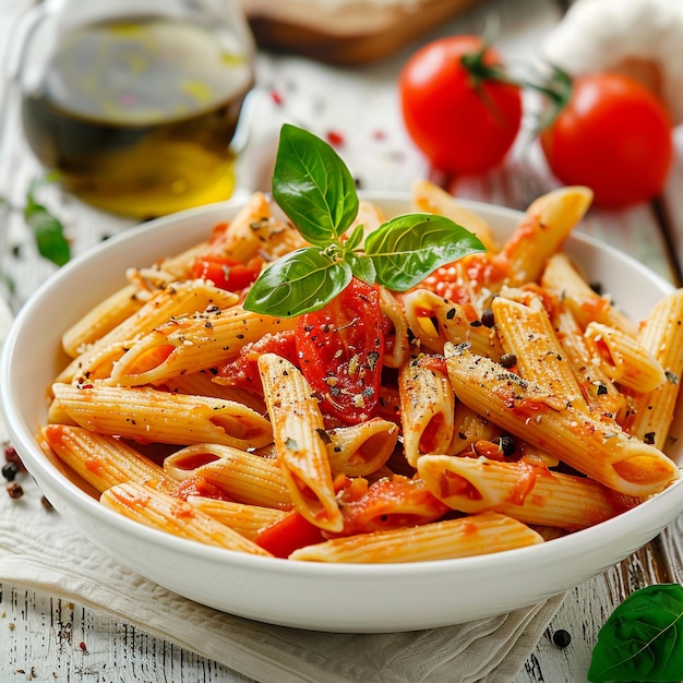 Delicious Italian Pasta with Fresh Ingredients and Grilled Chicken Vegetables Tomato Sauce