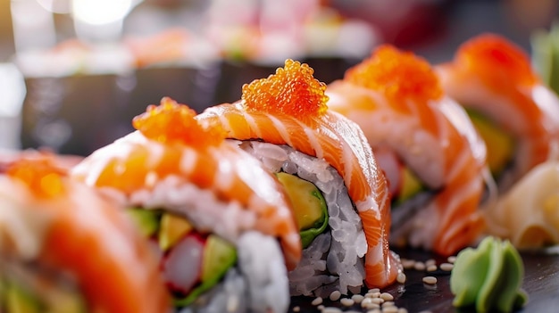 Delicious Japanese Sushi Rolls CloseUp Image