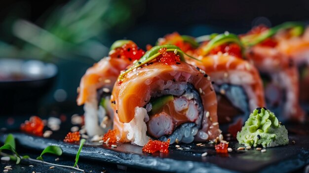 Delicious Japanese Sushi Rolls with Tasty Toppings