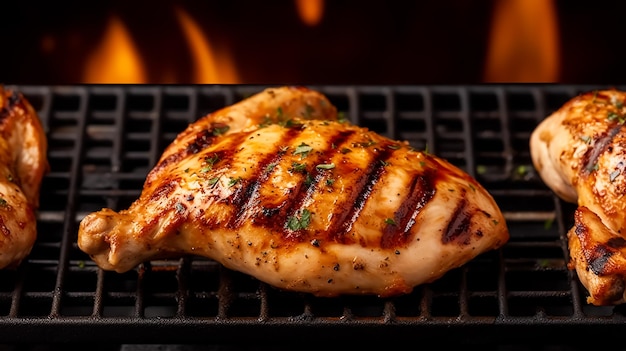 A Delicious juicy chicken breast on a grill