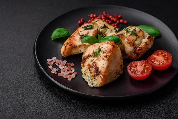 Delicious juicy chicken turkey skewers with salt spices and herbs