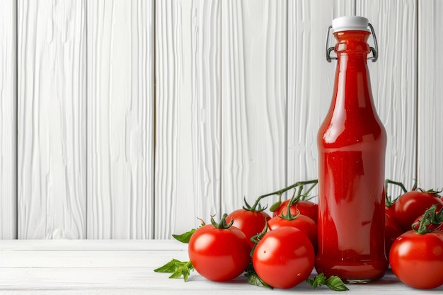 Delicious Ketchup and Fresh Tomatoes on Table