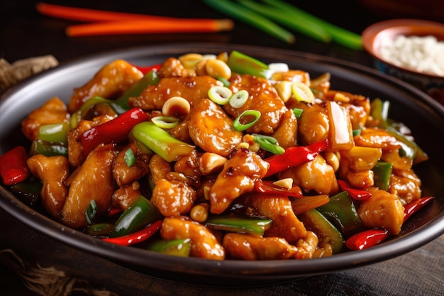 Delicious Kung Pao Chicken with Green Onions and Bell Peppers