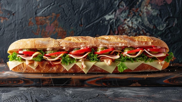 Photo delicious large sandwich with fresh ingredients a mouthwatering large sandwich loaded with l