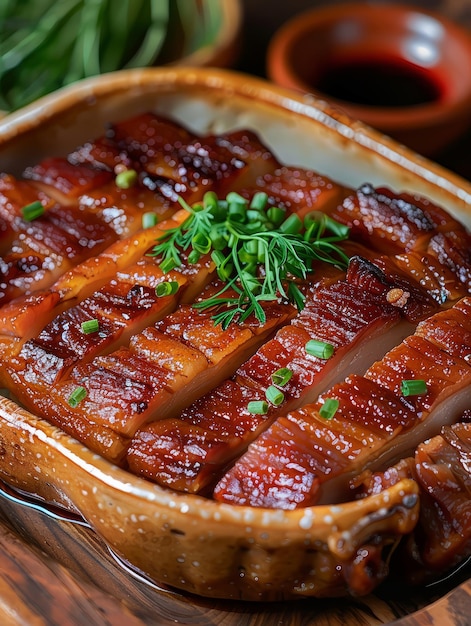 Delicious large thick slices of pork belly