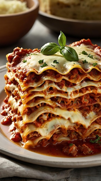 Photo delicious lasagna bolognese featuring layers of tender pasta rich tomato sauce savory ground beef and melted cheese