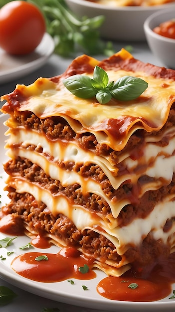 Photo delicious lasagna bolognese featuring layers of tender pasta rich tomato sauce savory ground beef and melted cheese