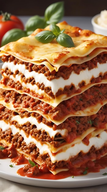 Photo delicious lasagna bolognese featuring layers of tender pasta rich tomato sauce savory ground beef and melted cheese