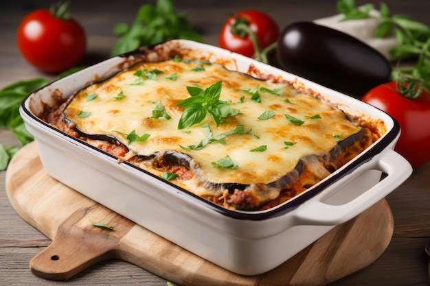 Delicious lasagne baking food Generate Ai