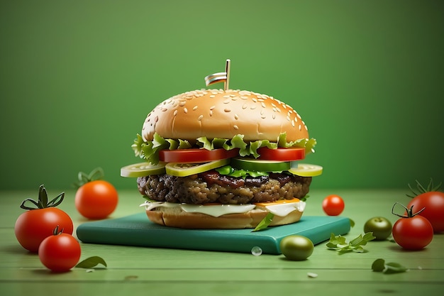 Delicious looking burger with simple background AI Generated