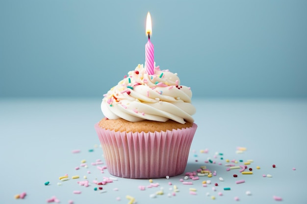 Delicious looking cupcake with lit candle