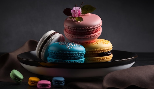 Photo delicious macarons with addictive flavors