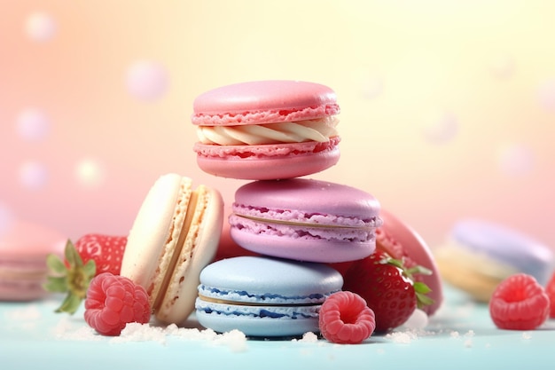 Delicious macarons with strawberry