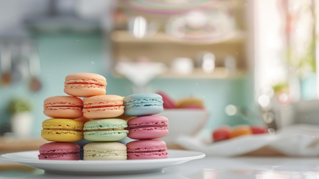 Delicious Macaroons on a Kitchen Table Setting Generative AI