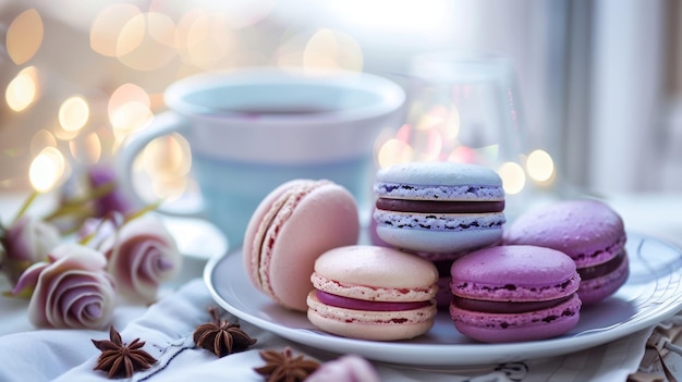 Delicious Macaroons on a Kitchen Table Setting Generative AI