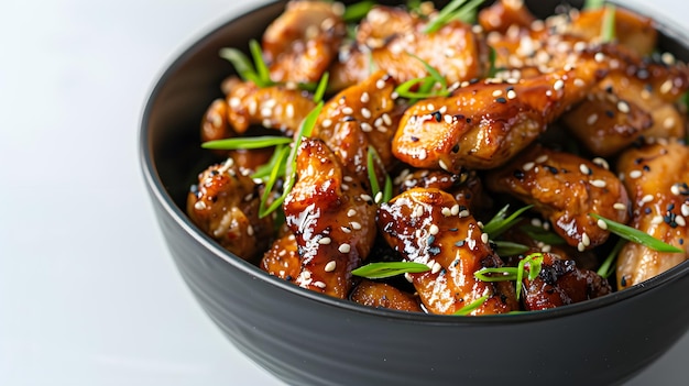 Delicious Maple Soy Chicken Nibbles Served in Stylish Black Bowl